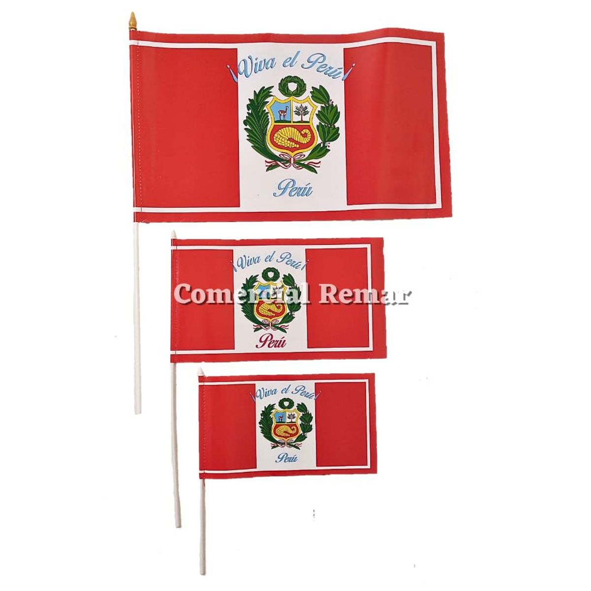 PERU - 12 unidades Banderas de Perú 22x12cm para Mano de Papel Con Escudo