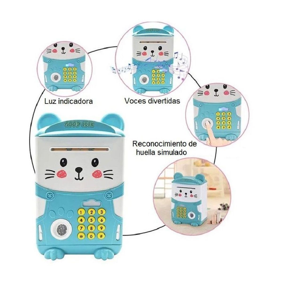 GENERICO - Alcancía Electrónica de Monedas-Billetes para Niños-celeste