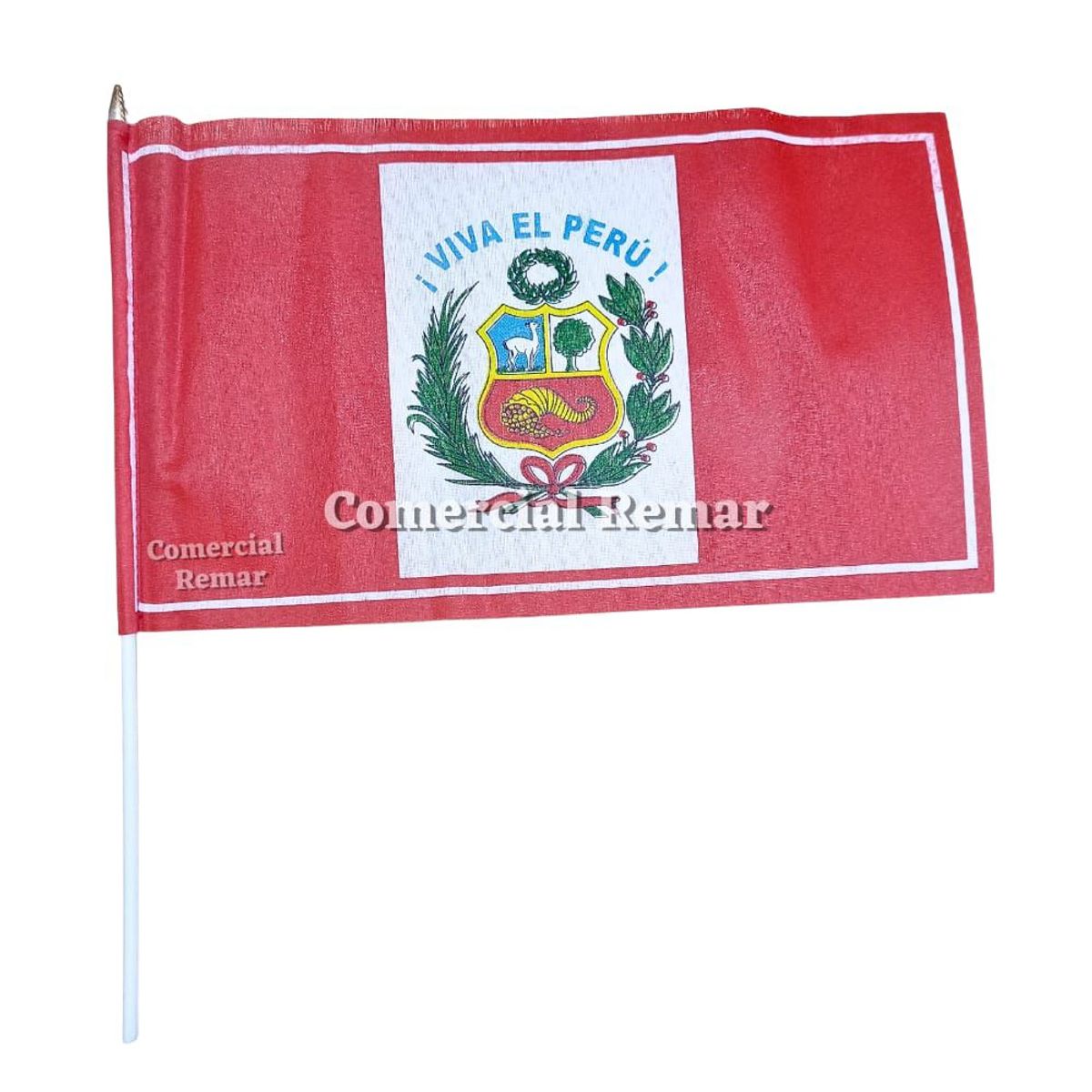 PERU - 12 unidades Banderas de Perú 34x22cm para Mano de Tela Con Escudo