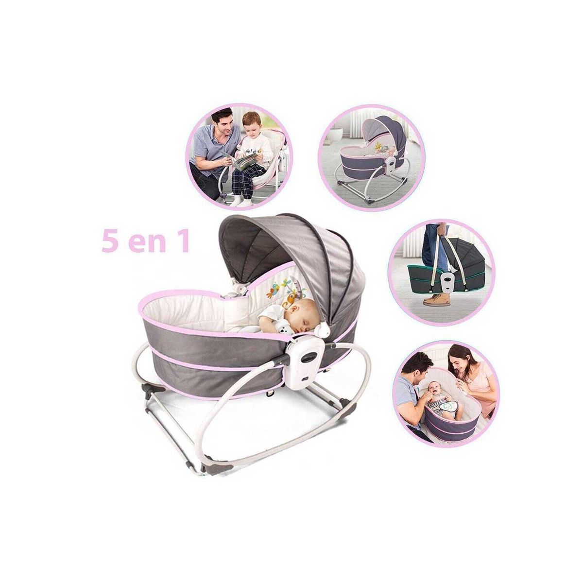 GENERICO - Silla Mecedora y Moisés 5 en 1 de Lujo - ROSADO