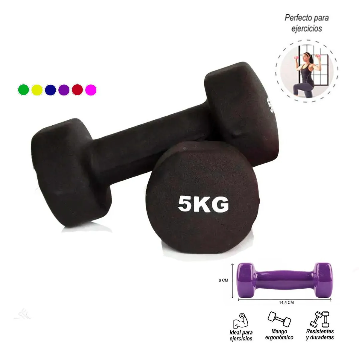 GENERICO - Par De Pesas 5 Kg Mancuernas Plastificadas Fitness Gym