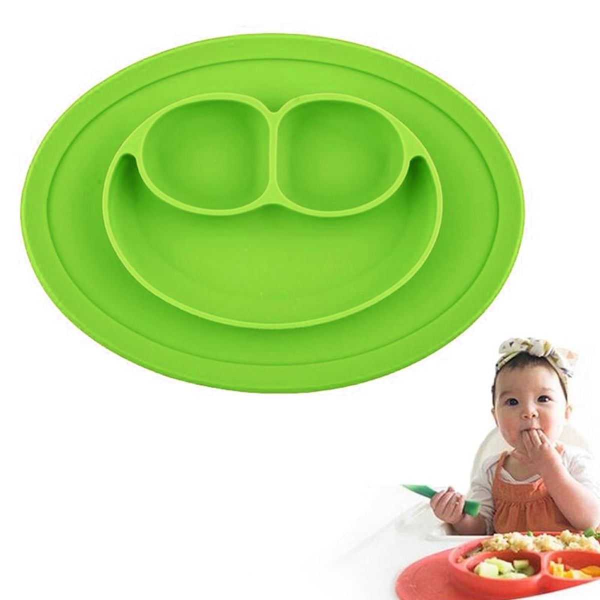 GENERICO - Plato silicona sonrisa verde para bebe