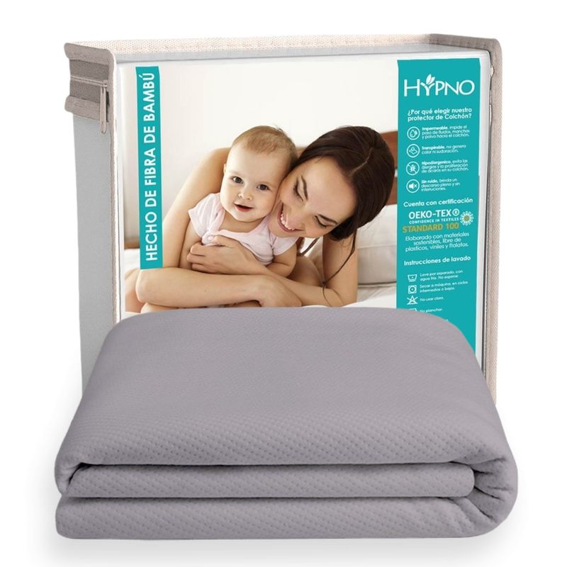 HYPNO HOME - Protector de Colchón Impermeable 1 Plz Amoldable de Bambú - Gris