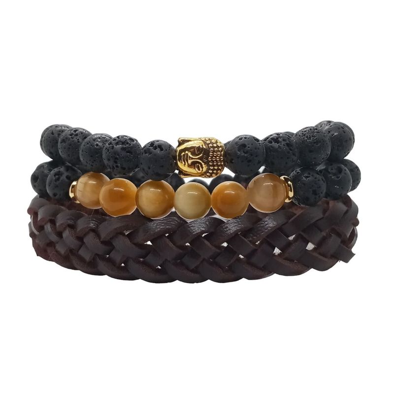 LUCYANA JOYAS Y ACCESORIOS - Pulsera para Hombre Buda Piedra Volcánica Ojo de Tigre - JOYAS LUCYANA