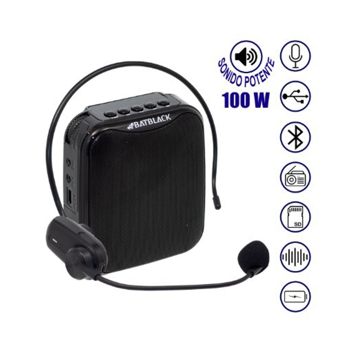 BATBLACK - Mini Amplificador de Voz Recargable Profesional Inalámbrico