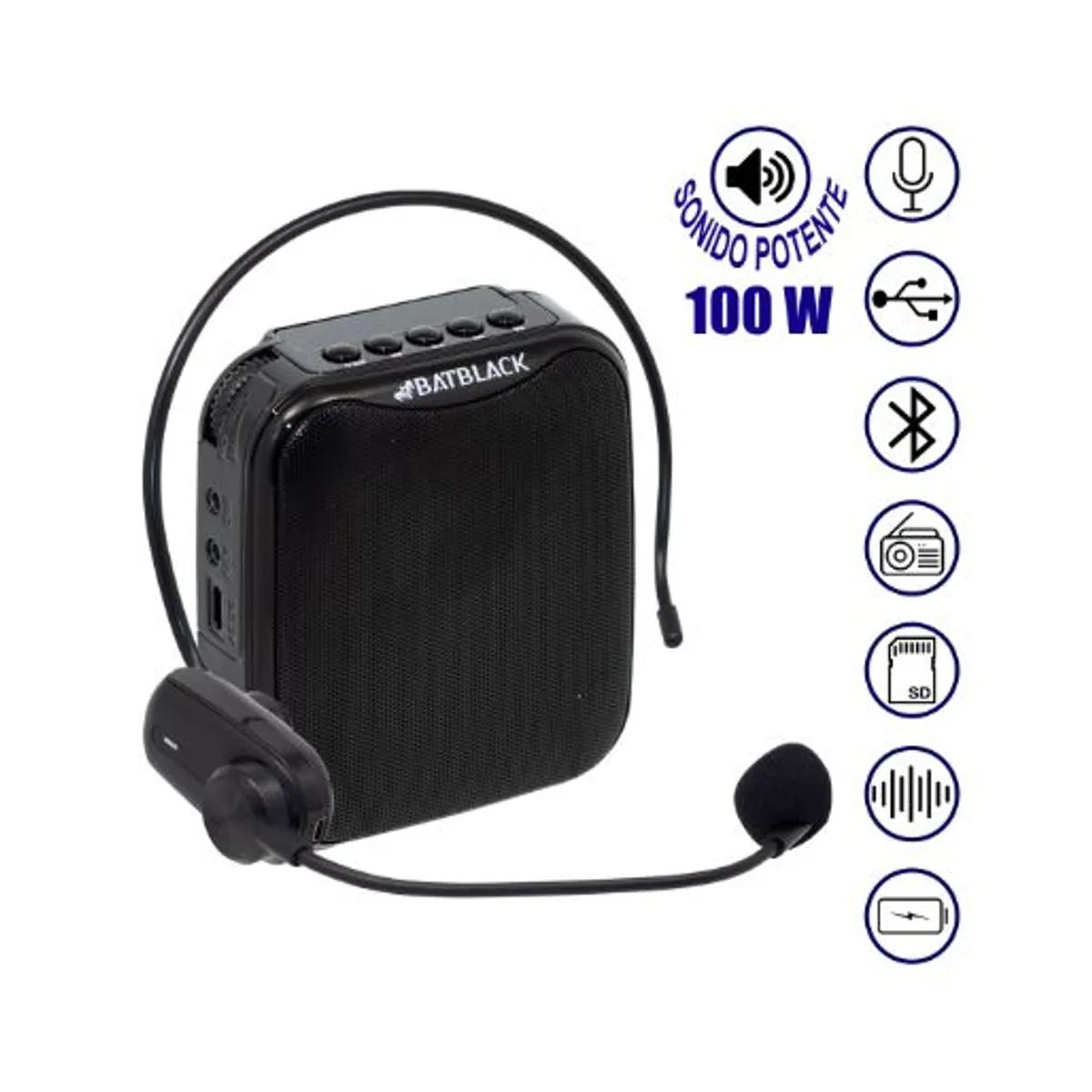 BATBLACK - Mini Amplificador de Voz Recargable Profesional Inalámbrico