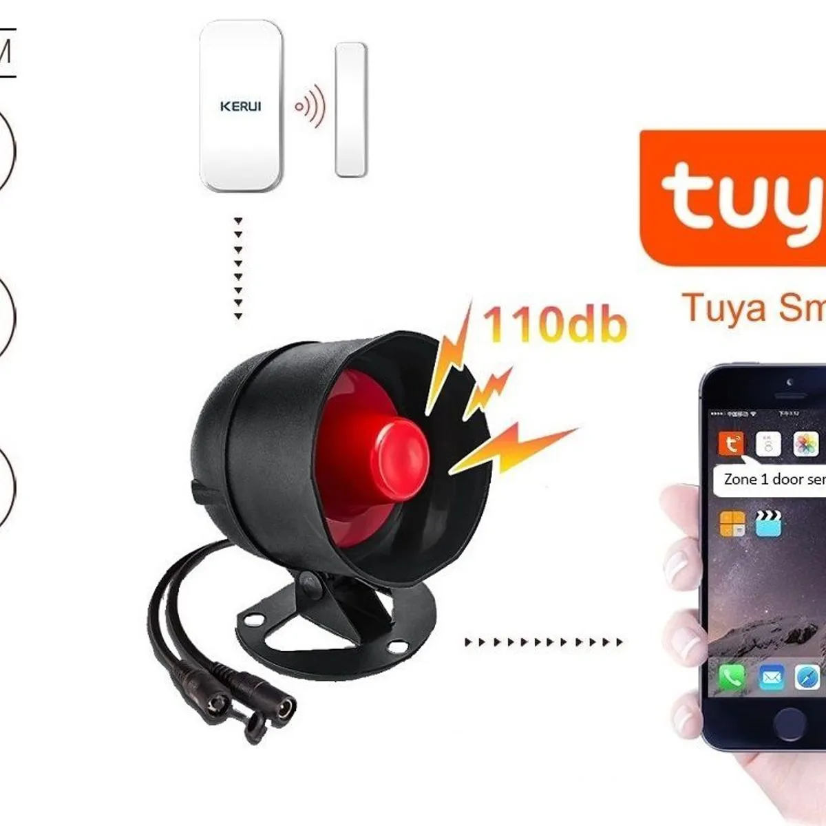 GENERICO - Sensor de Puerta Ventana Wifi Sirena Alarma Smartphone App Tuya Smart