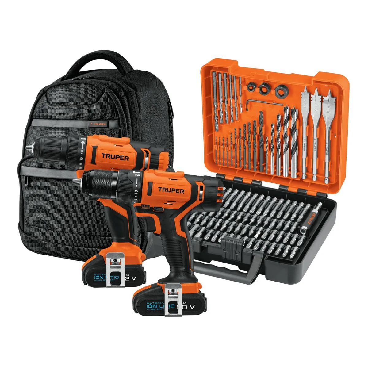 TRUPER - Taladro percutor inalambrico 20V Taladro atornillador Accesorios y Mochila Truper