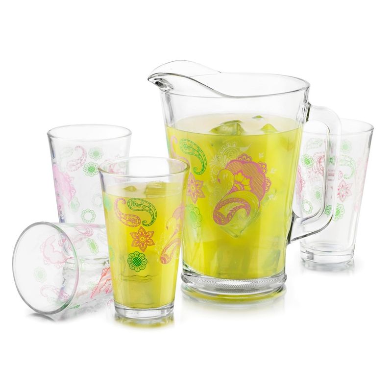 LIBBEY - Set de 4 Vasos más 1 Jarra de 1.77 Lt Lace Flowers