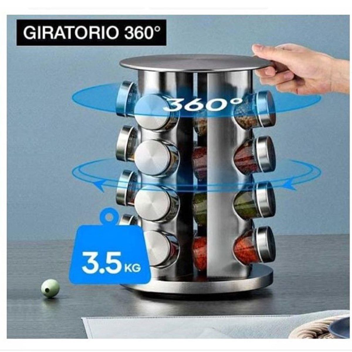 GENERICO - ORGANIZADOR CONDIMENTERO GIRATORIO DE 16 PCS-ACERO