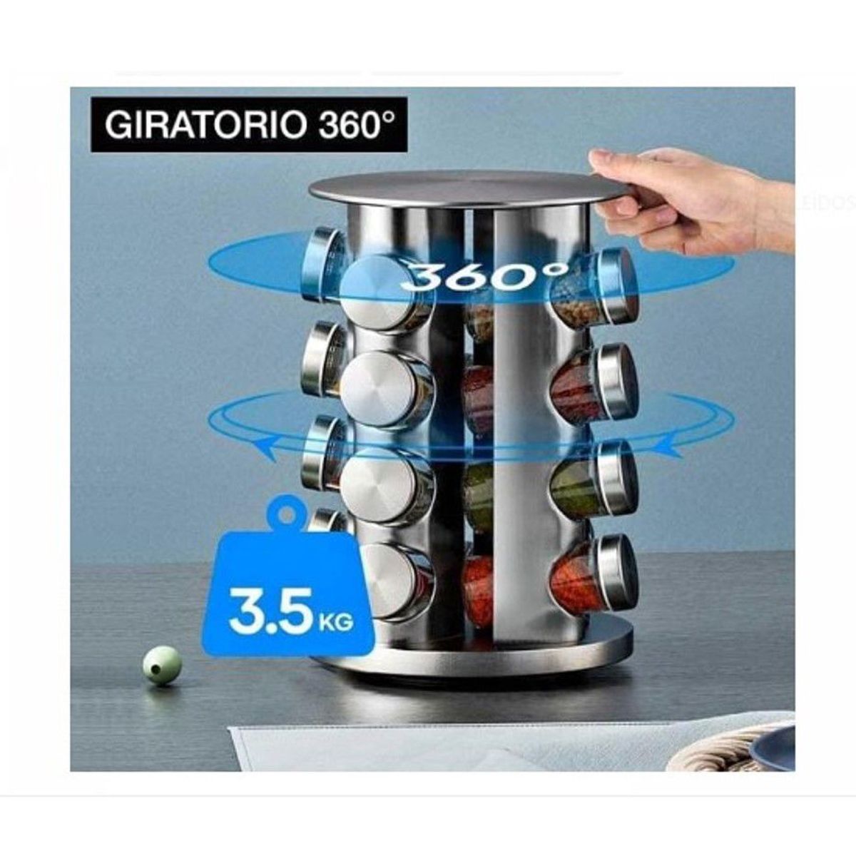 GENERICO - ORGANIZADOR CONDIMENTERO GIRATORIO DE 16 PCS-ACERO