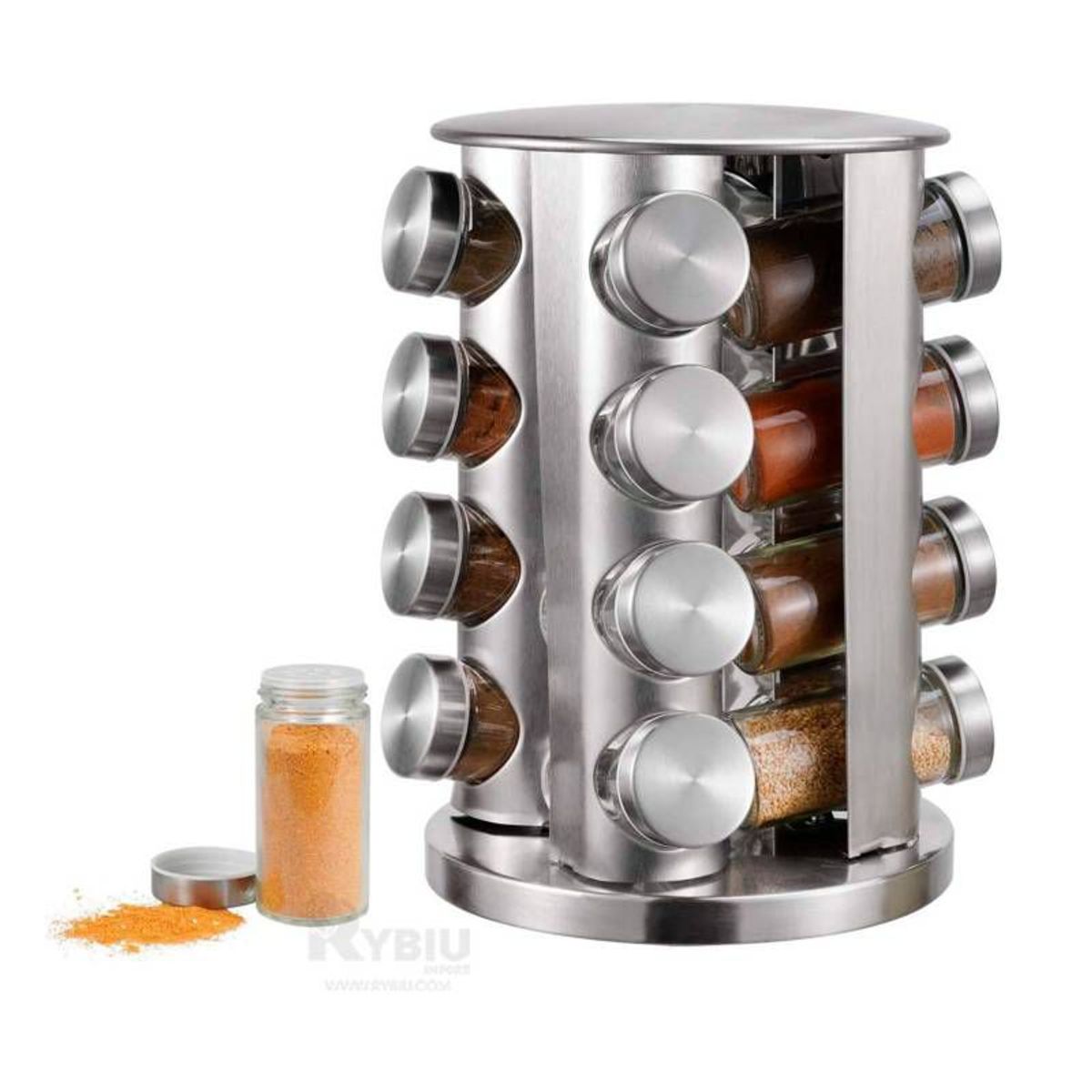 GENERICO - Especiero Circular de Vidrio Metalica 16 Frascos