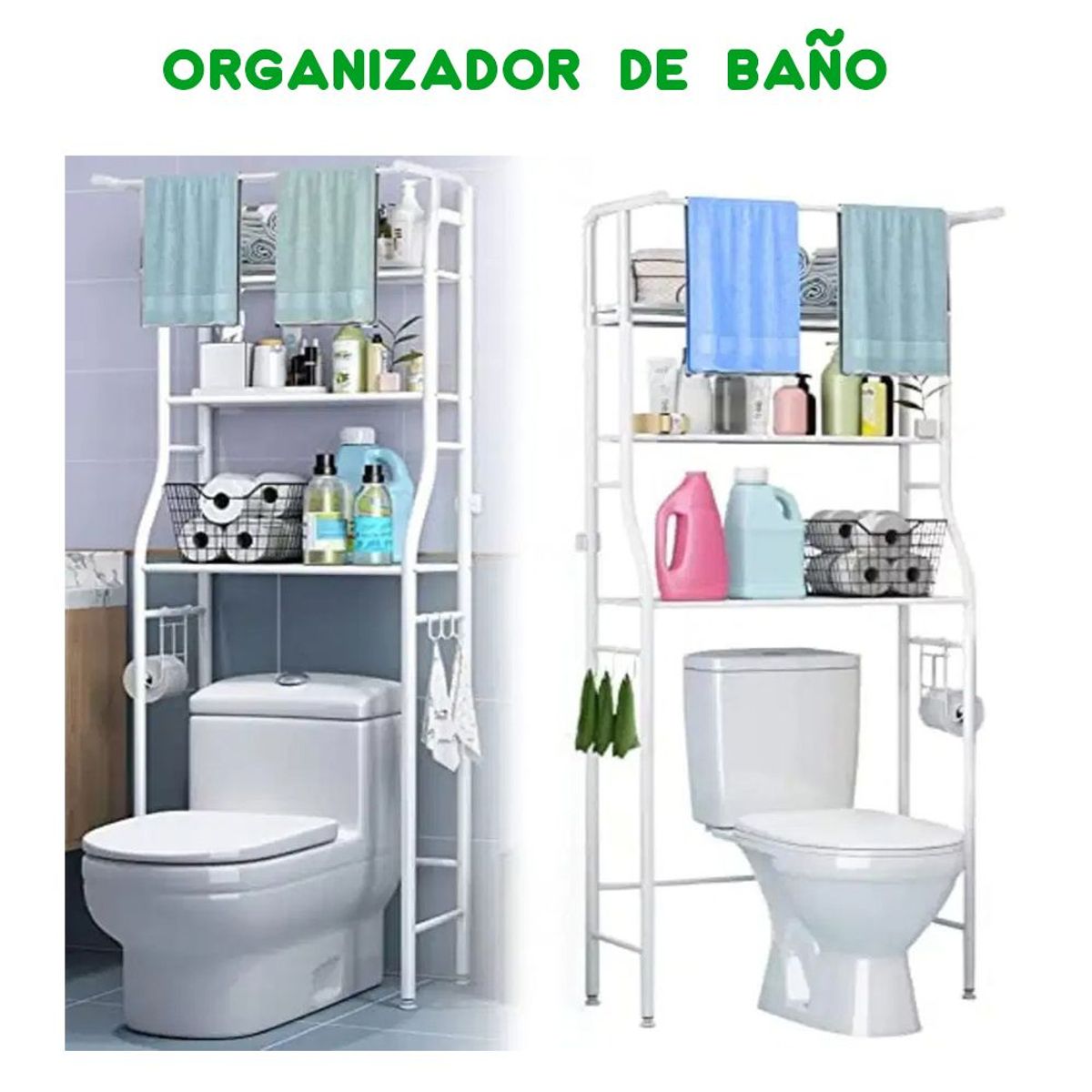 GENERICO - Estante Organizador de Baño 3 Niveles Compartimientos Multiusos Blanco
