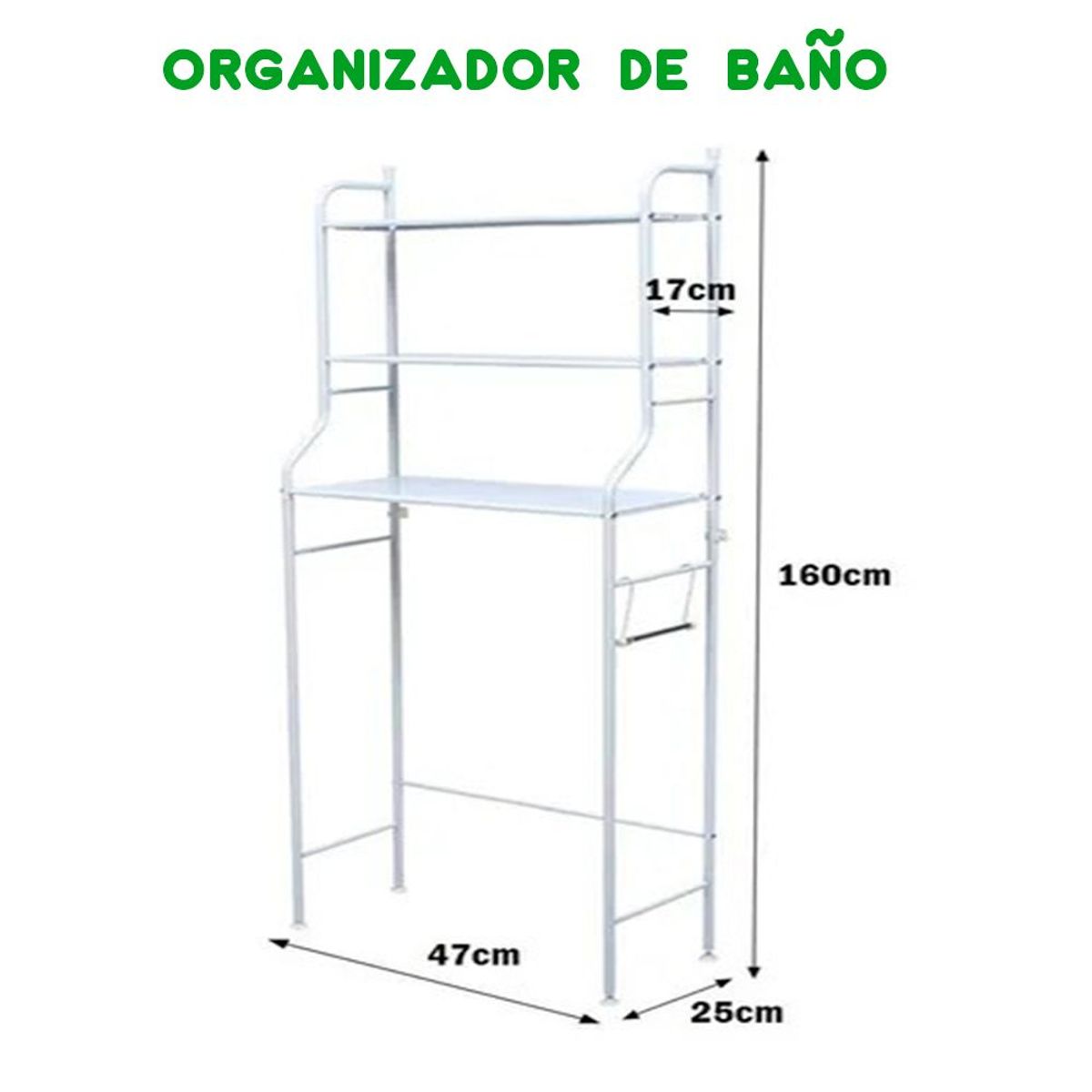 GENERICO - Estante Organizador de Baño 3 Niveles Compartimientos Multiusos Blanco