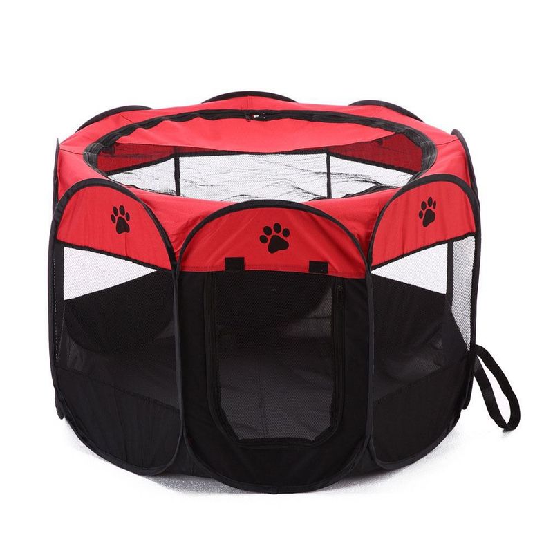GENERICO - CORRAL JAULA PLEGABLE PORTATIL PARA MASCOTAS - ROJO