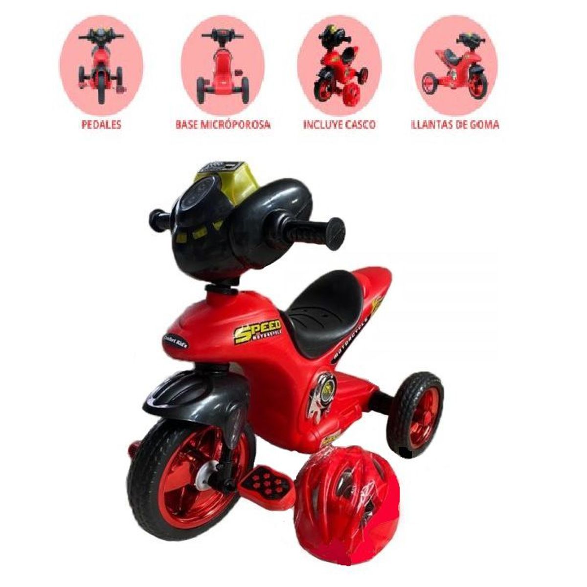 GENERICO - Moto de Pedal con Sonido y Casco Rojo