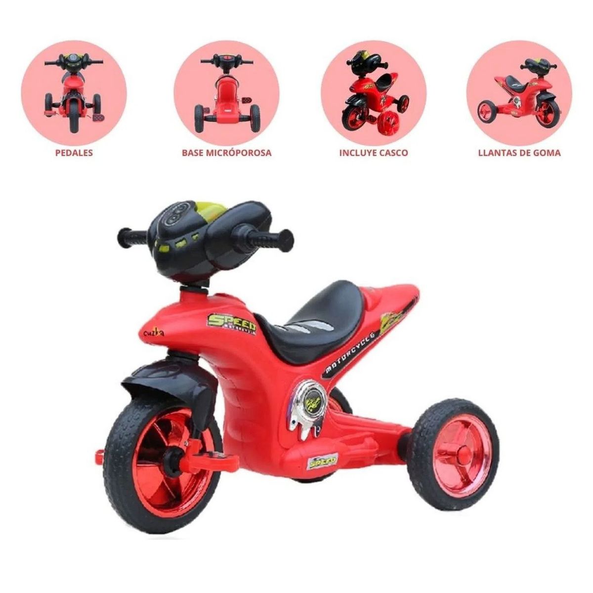 GENERICO - Moto de Pedal con Sonido y Casco Rojo