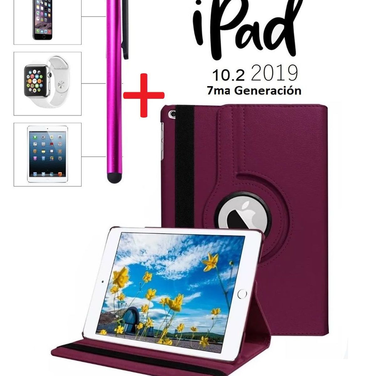 GENERICO - Funda Giratoria + Lapiz Tactil para iPad 10.2 7ma Gen A2197 A2200