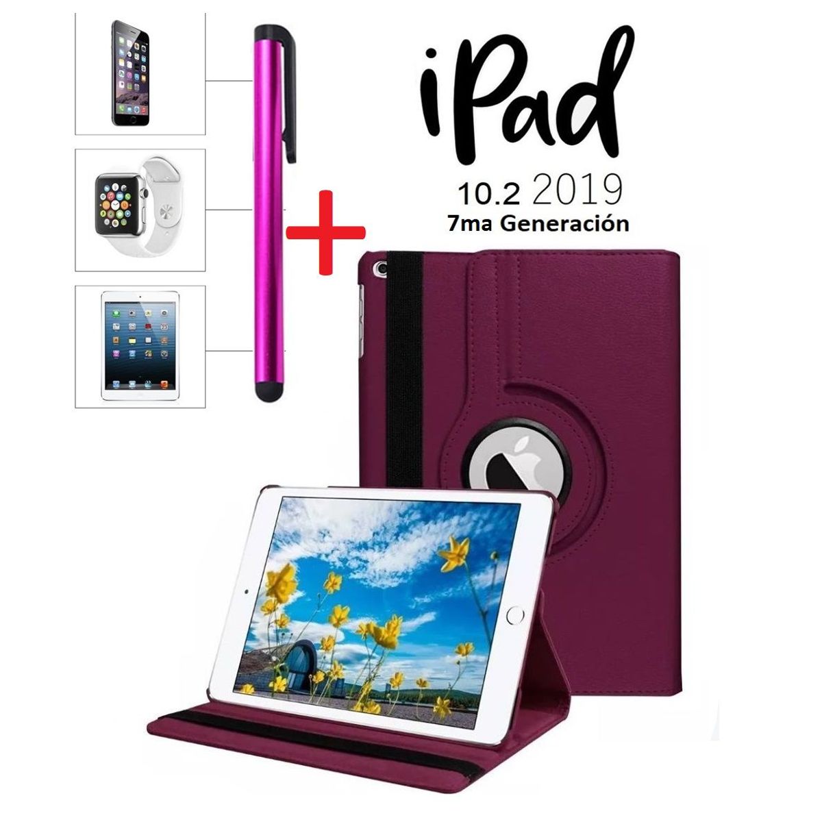 GENERICO - Funda Giratoria + Lapiz Tactil para iPad 10.2 7ma Gen A2197 A2200