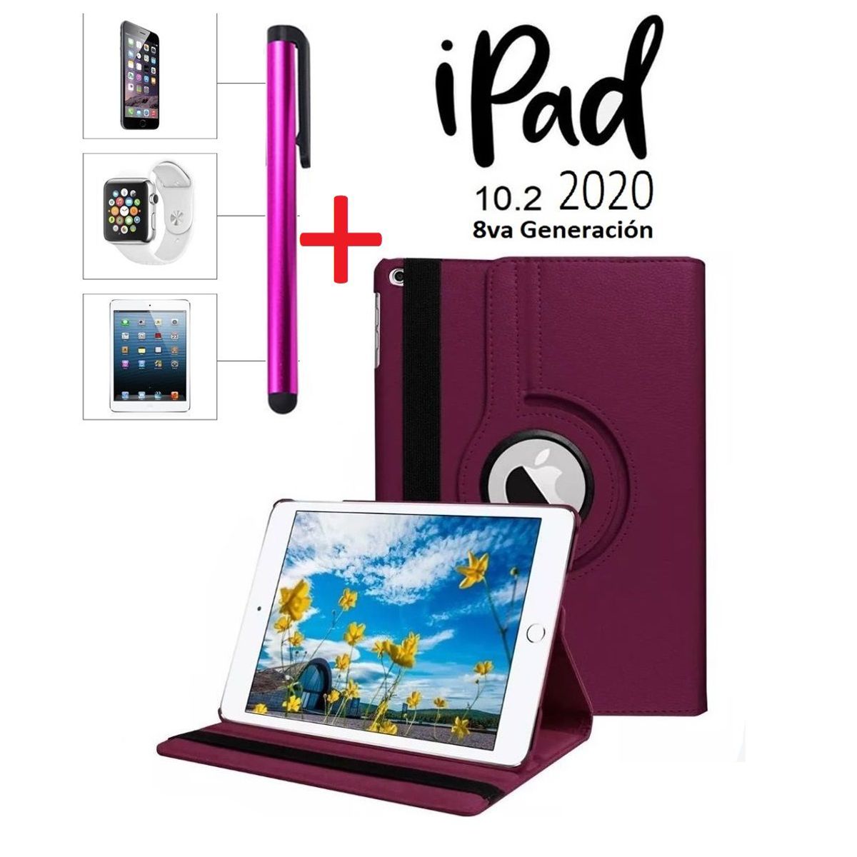 GENERICO - Funda Giratoria + Lapiz Tactil para iPad 10.2 8va Gen A2270 A2428