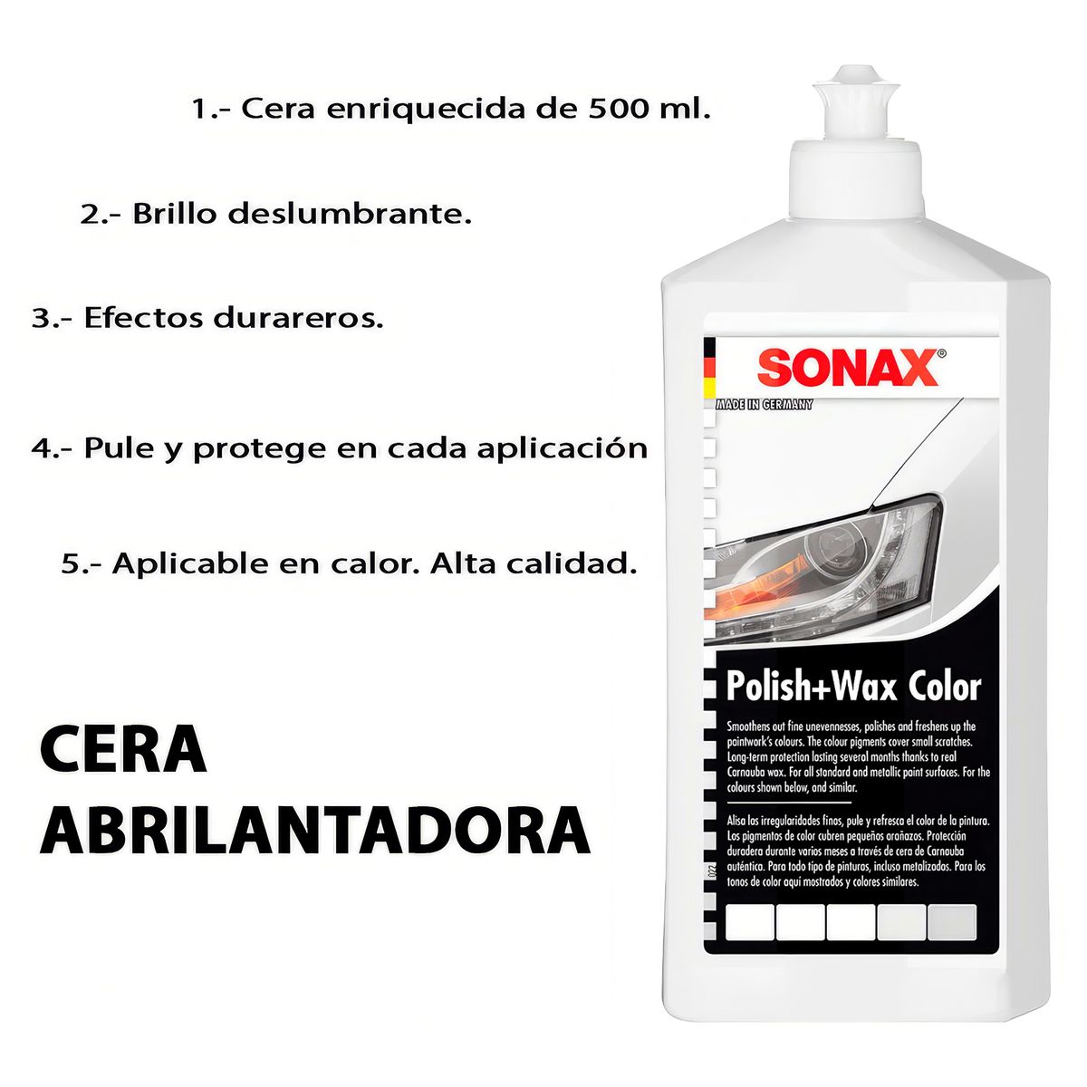 SONAX - Cera Sonax Liquida 500ml Color Blanco con Carnauba