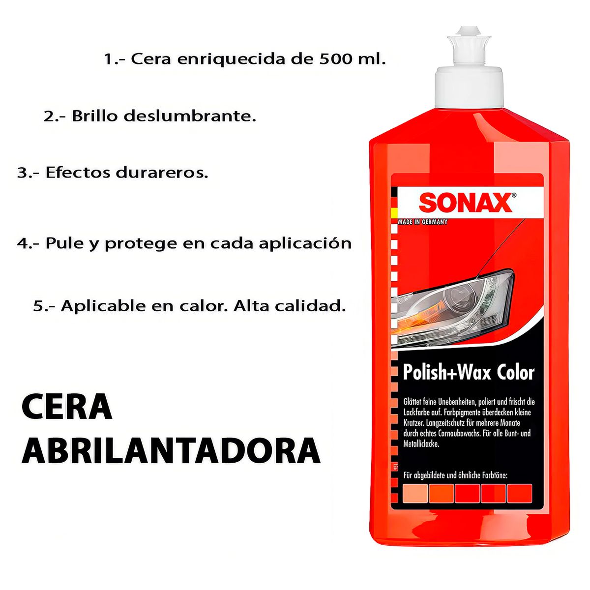 SONAX - Cera Sonax Liquida 500ml Color Rojo con Carnauba