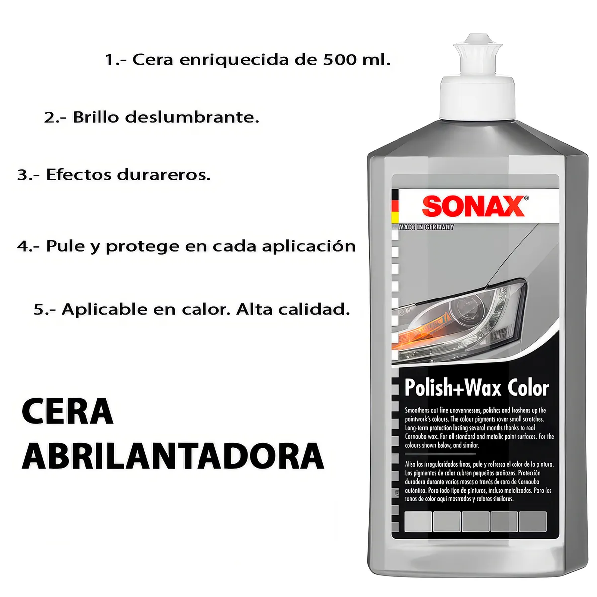 SONAX - Cera Sonax Liquida 500ml Color Gris con Carnauba
