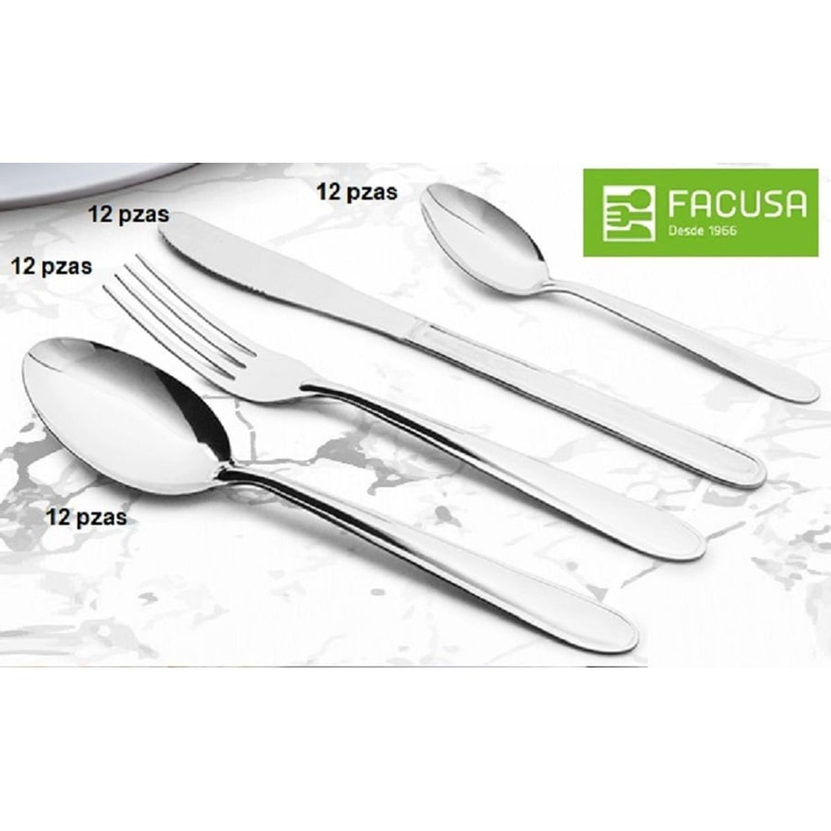 FACUSA - Set de cubiertos 48 Piezas Acero Inoxidable Modelo Espiga Facusa