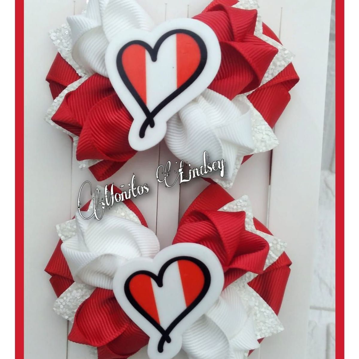 GENERICO - Parecitos Corazón Rojo y Blanco para Niña - Moñitos Lindsey