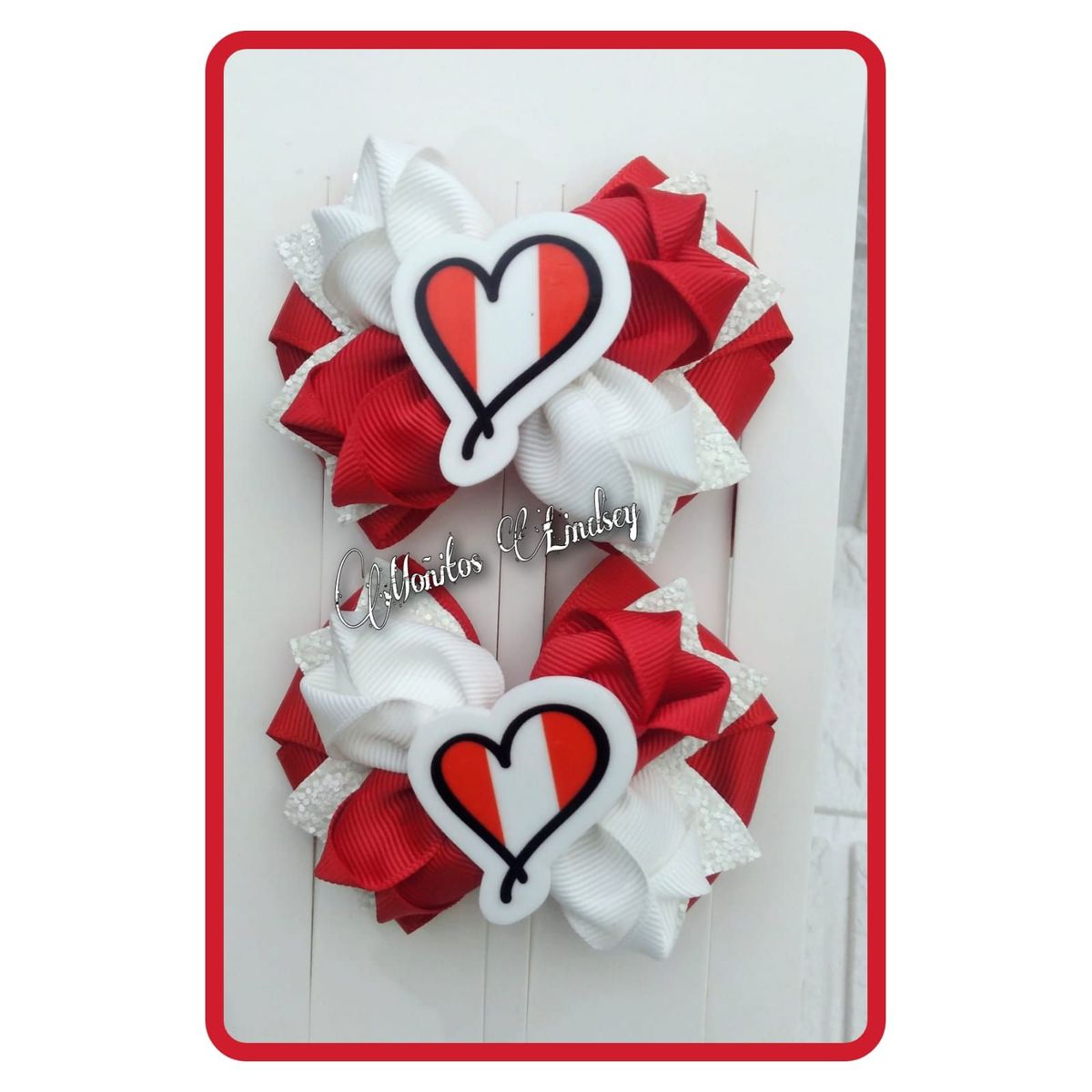 GENERICO - Parecitos Corazón Rojo y Blanco para Niña - Moñitos Lindsey