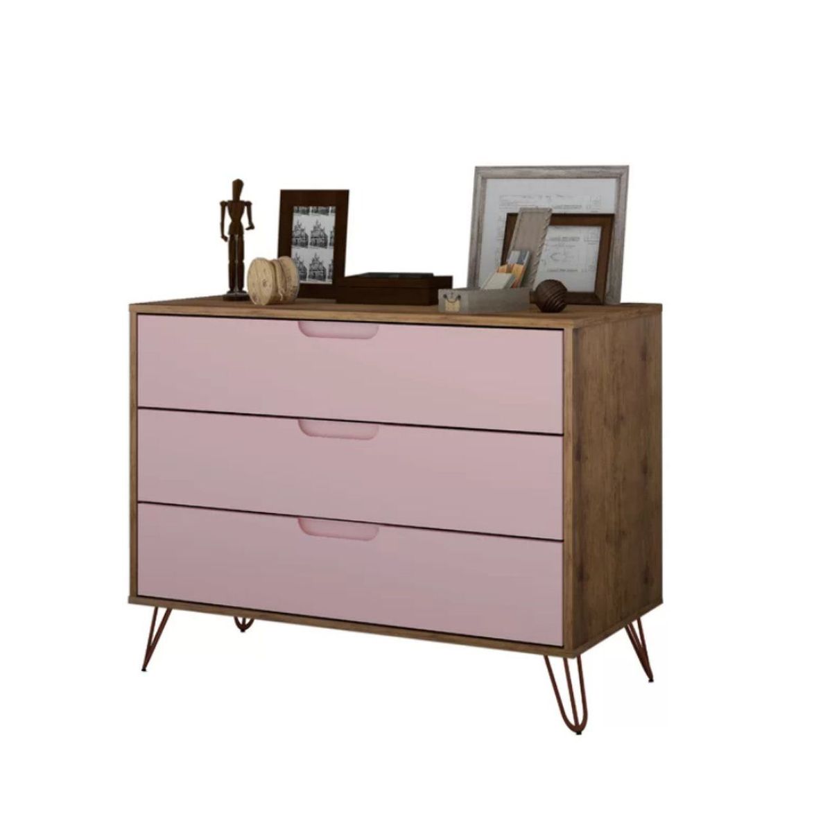 VENTITAS HOME - Cómoda Contemporánea Loreanna 3 Cajones Ventitas Home Duna y Rosado