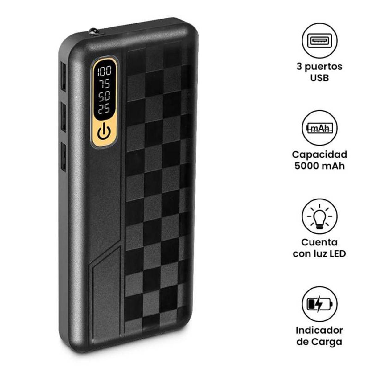 GENERICO - Cargador Batería Portátil 5000 mAh 3 Puertos USB - Blanco