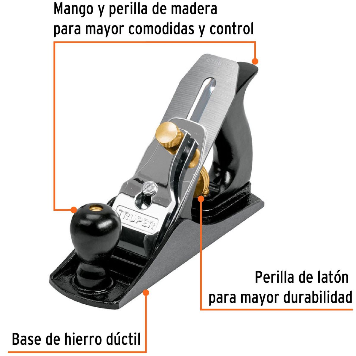 TRUPER - Cepillo garlopa para carpintero # 4 estriado, 2 cuchillas Truper