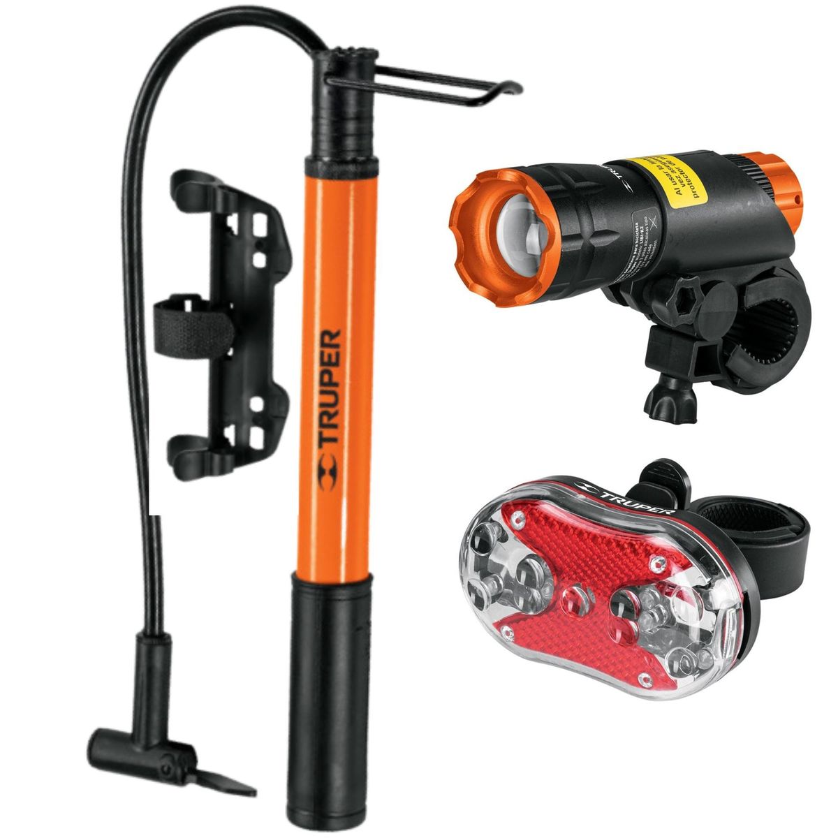 TRUPER - kit inflador de bicicleta 60 PSI +luces linterna Truper