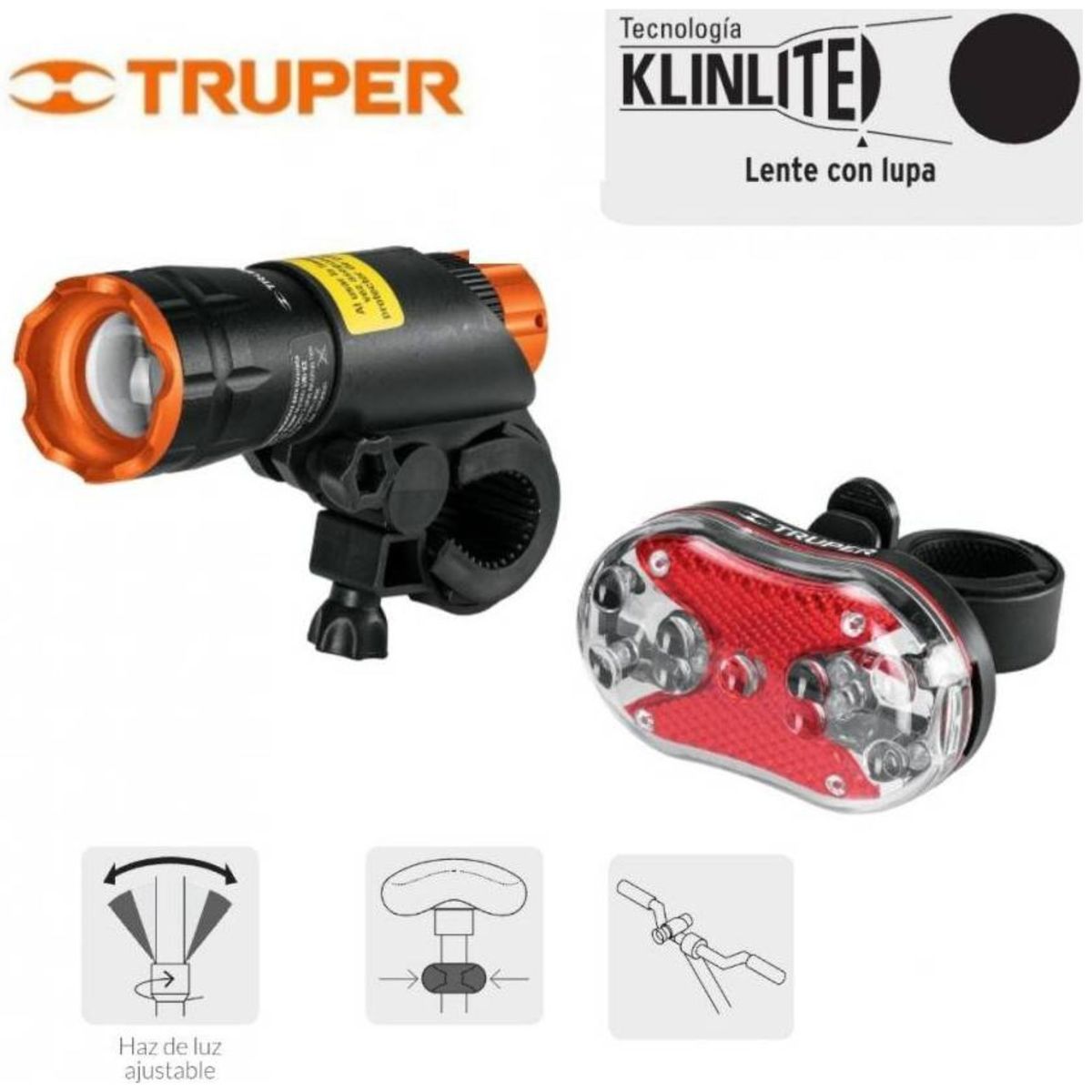 TRUPER - kit inflador de bicicleta 60 PSI +luces linterna Truper