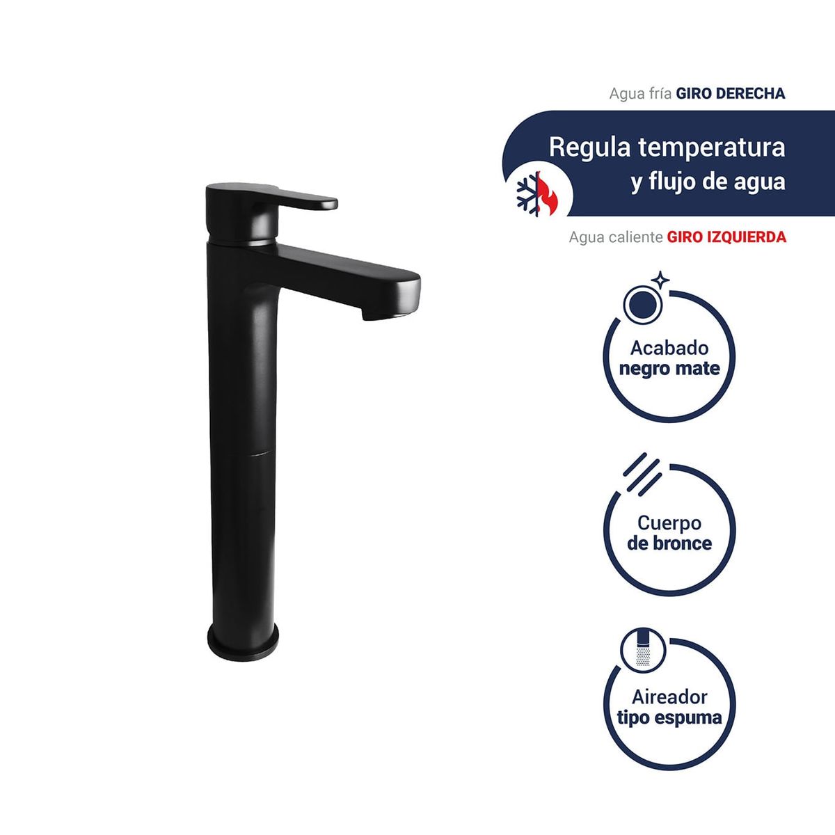 VAINSA - Monocomando Para Lavatorio Alta Maui Black