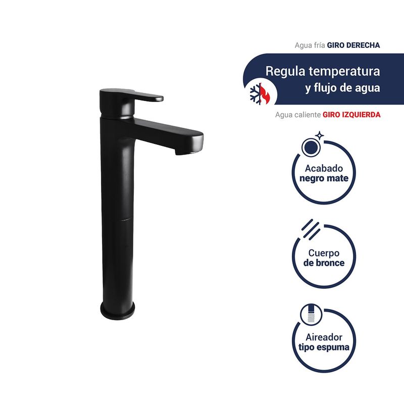 VAINSA - Monocomando para lavatorio alta maui black