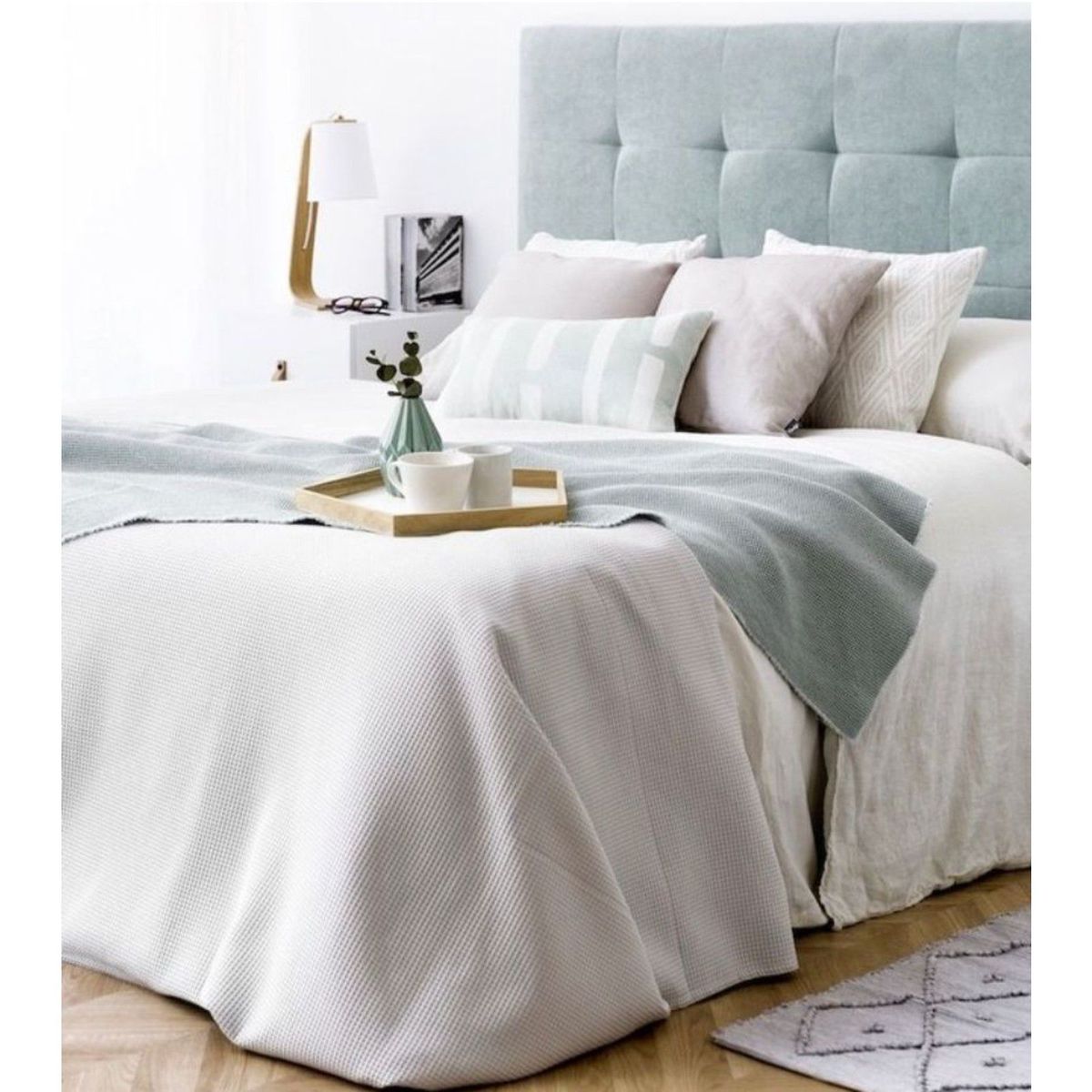 GENERICO - Cabecera Box Weymi 2 Plazas Cuadros - Gris Claro