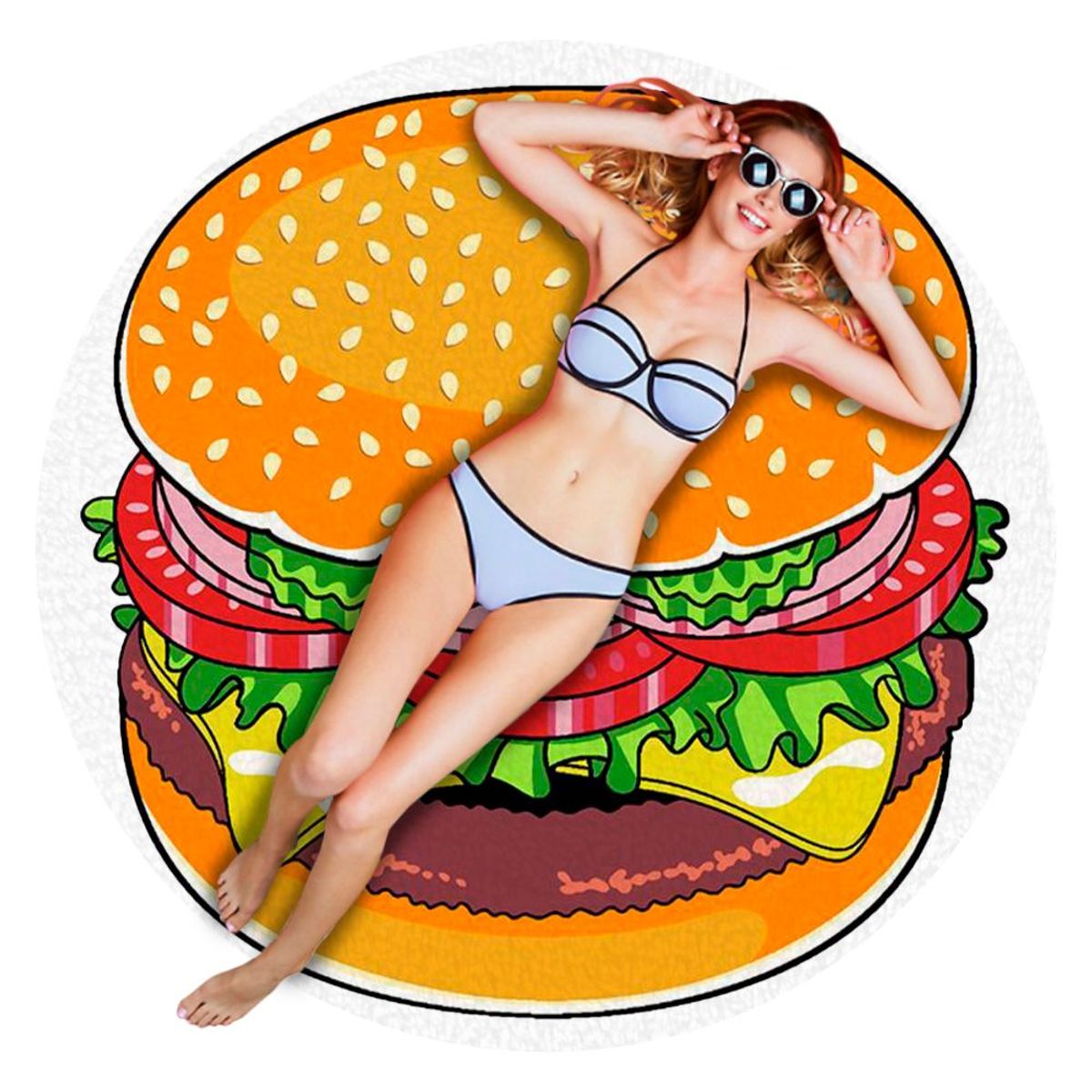 SASHIJA - Toalla de Playa Circular Grande de Microfibra Hamburguesa O Pizza