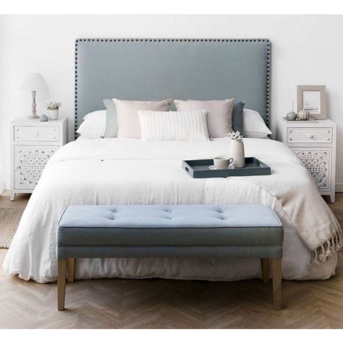 GENERICO - Cabecera Box Weymi 2 Plazas Enchinchado - Celeste Cielo