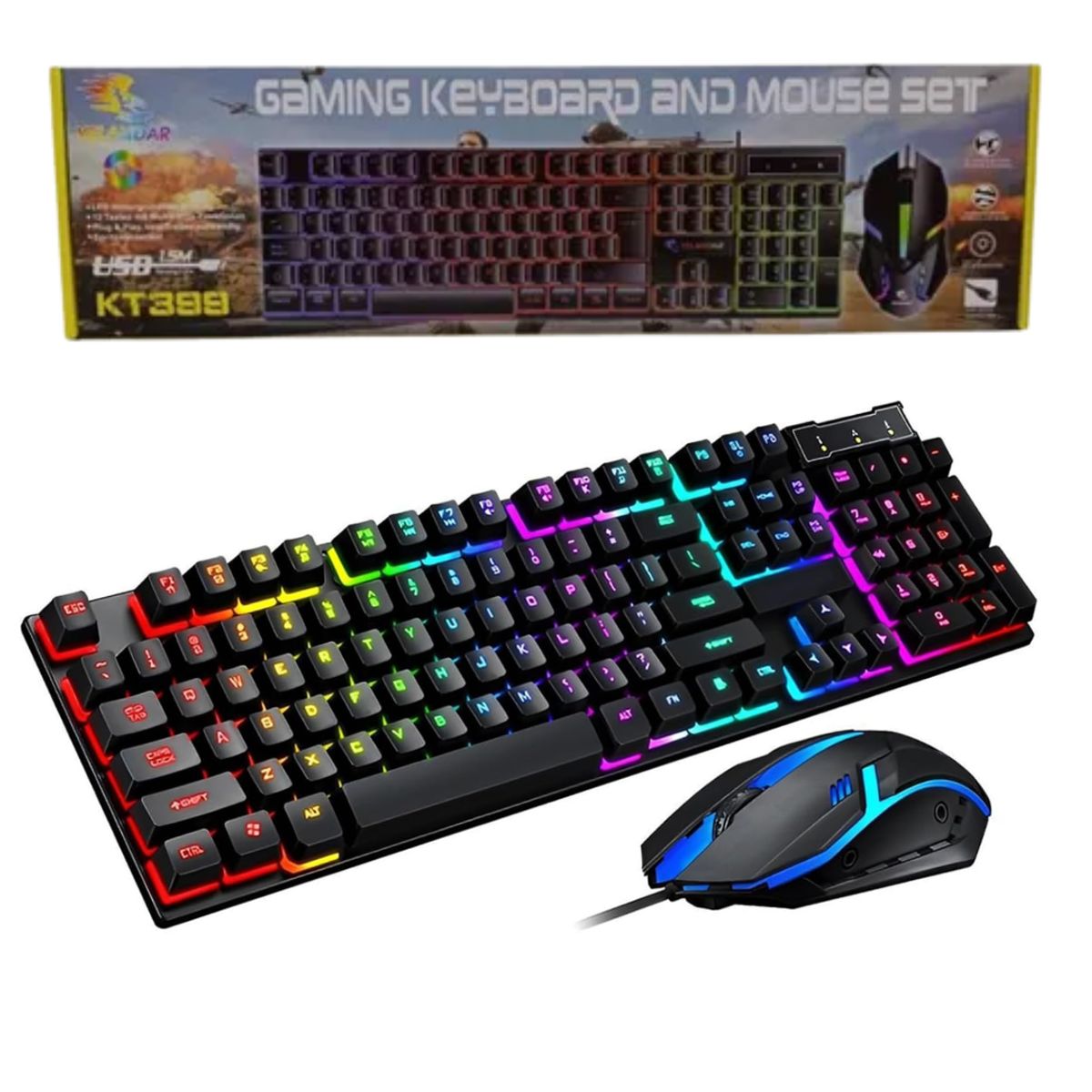 SEISA - Teclado y Mouse Gaming Retroiluminado Con Luces RGB KT-399