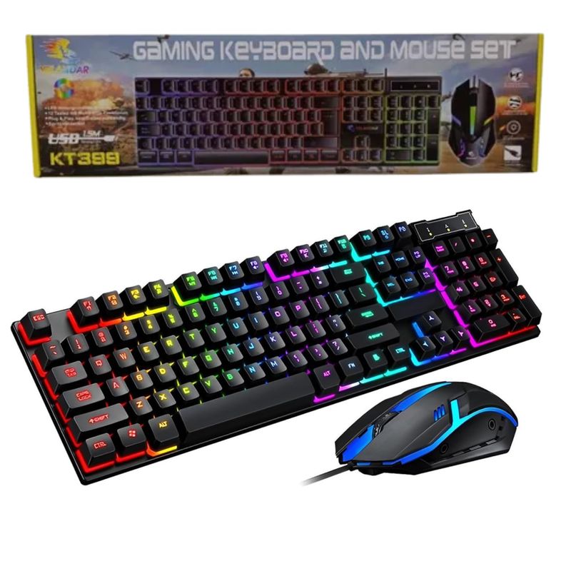 SEISA - Teclado y Mouse Gaming Retroiluminado Con Luces RGB