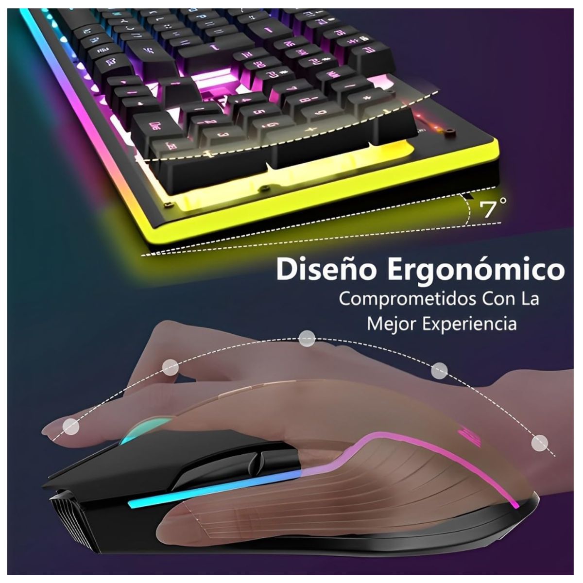 SEISA - Teclado y Mouse Gaming Retroiluminado Con Luces RGB KT-399