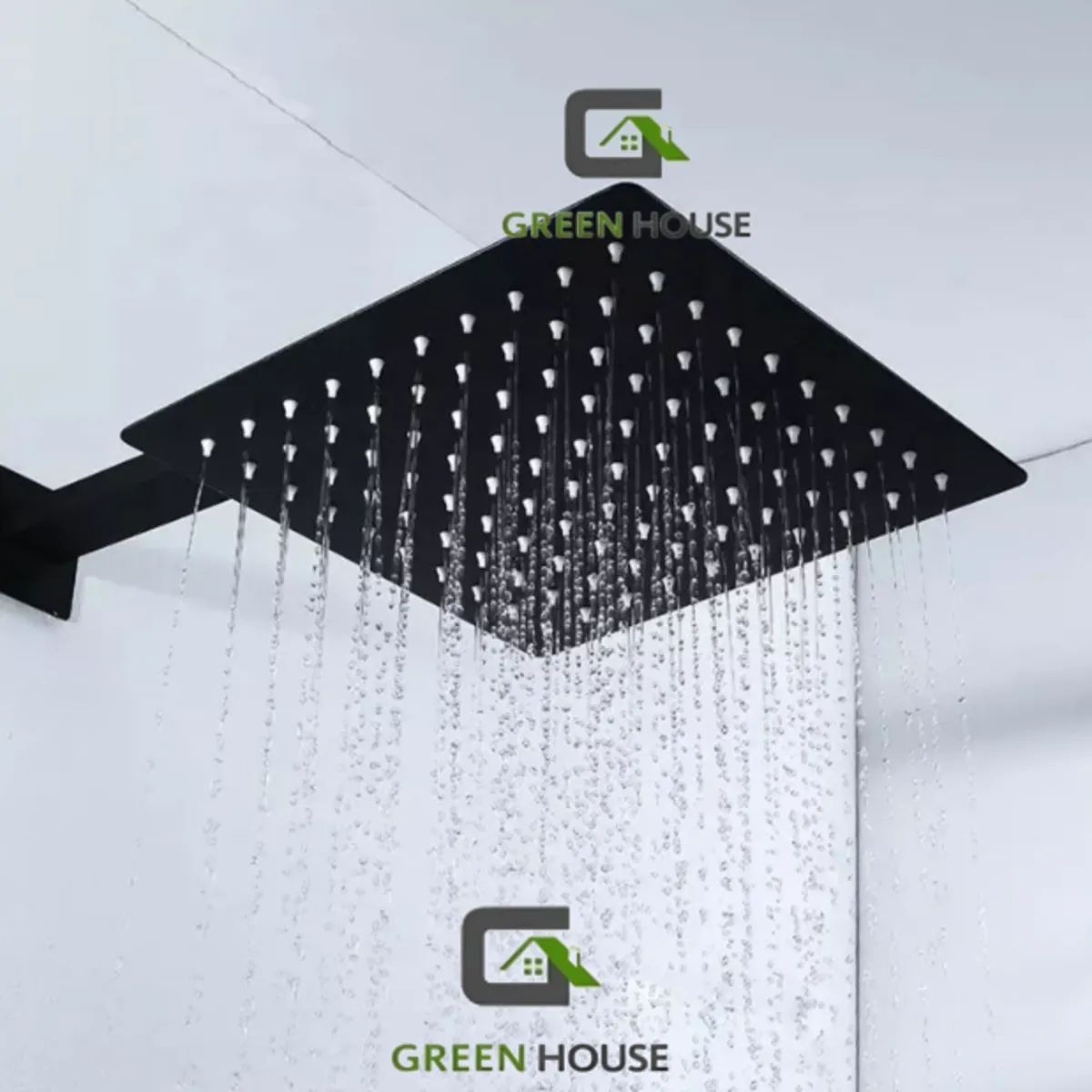 GREEN HOUSE - DUCHA CUADRADA DE 8 PULGADAS MAS BRAZO CUADRADO
