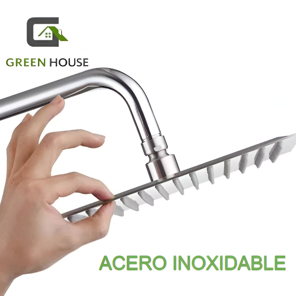 GREEN HOUSE - DUCHA CUADRADA DE 8 PULGADAS ACERO SUS 304