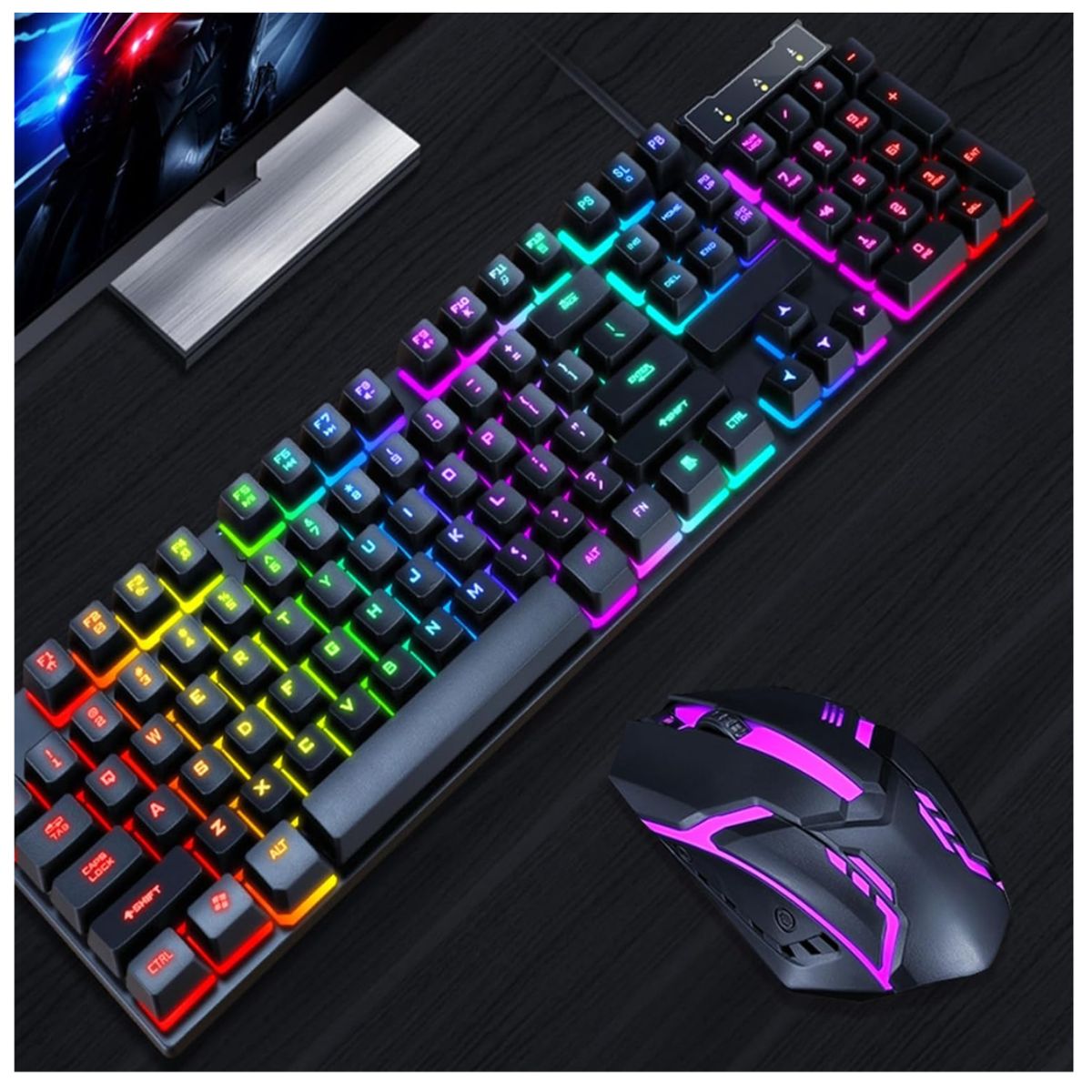 SEISA - Teclado y Mouse Gaming Retroiluminado Raton Con Luces RGB - KT-399