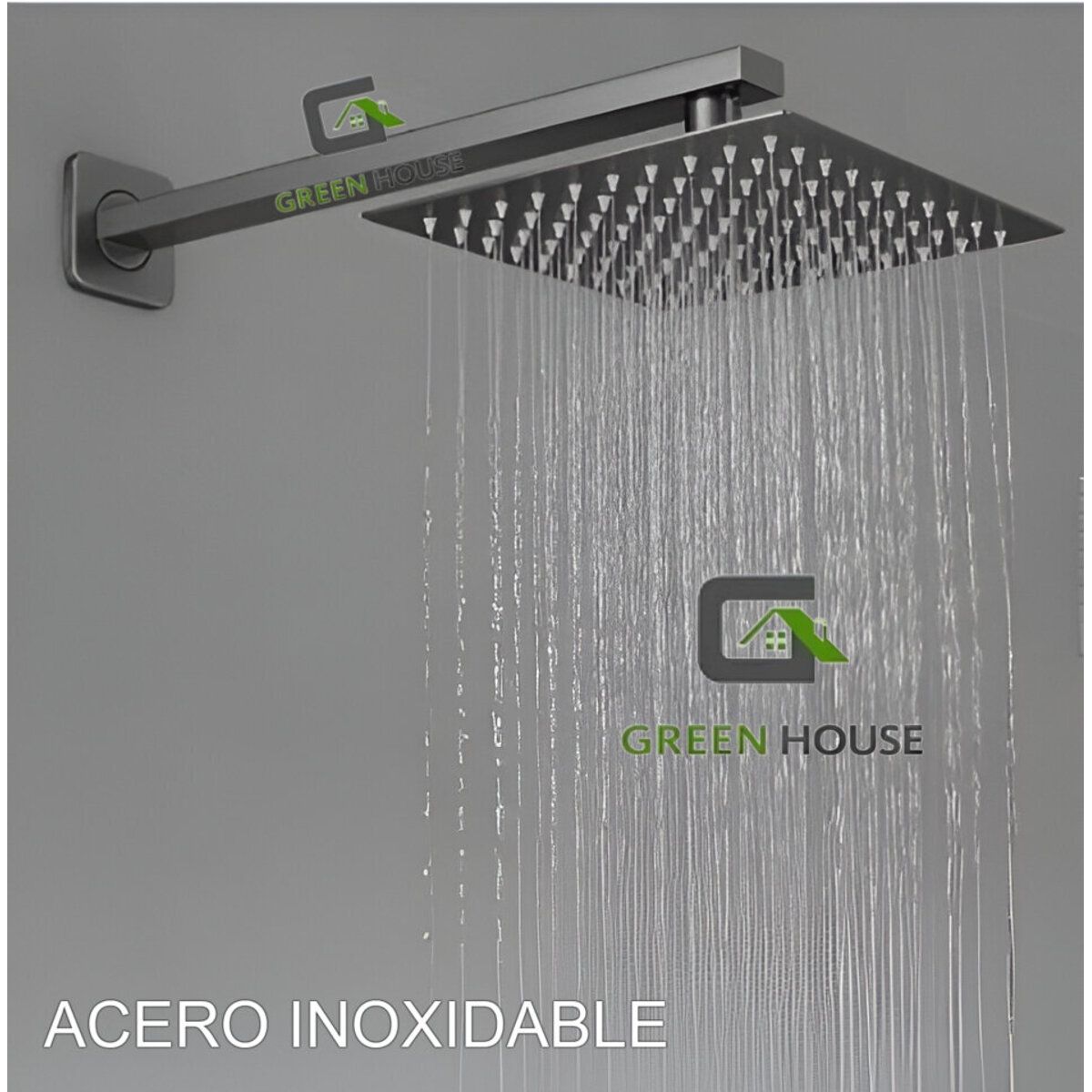 GREEN HOUSE - DUCHA CUADRADA DE 10 PULGADAS MAS BRAZO CUADRADO