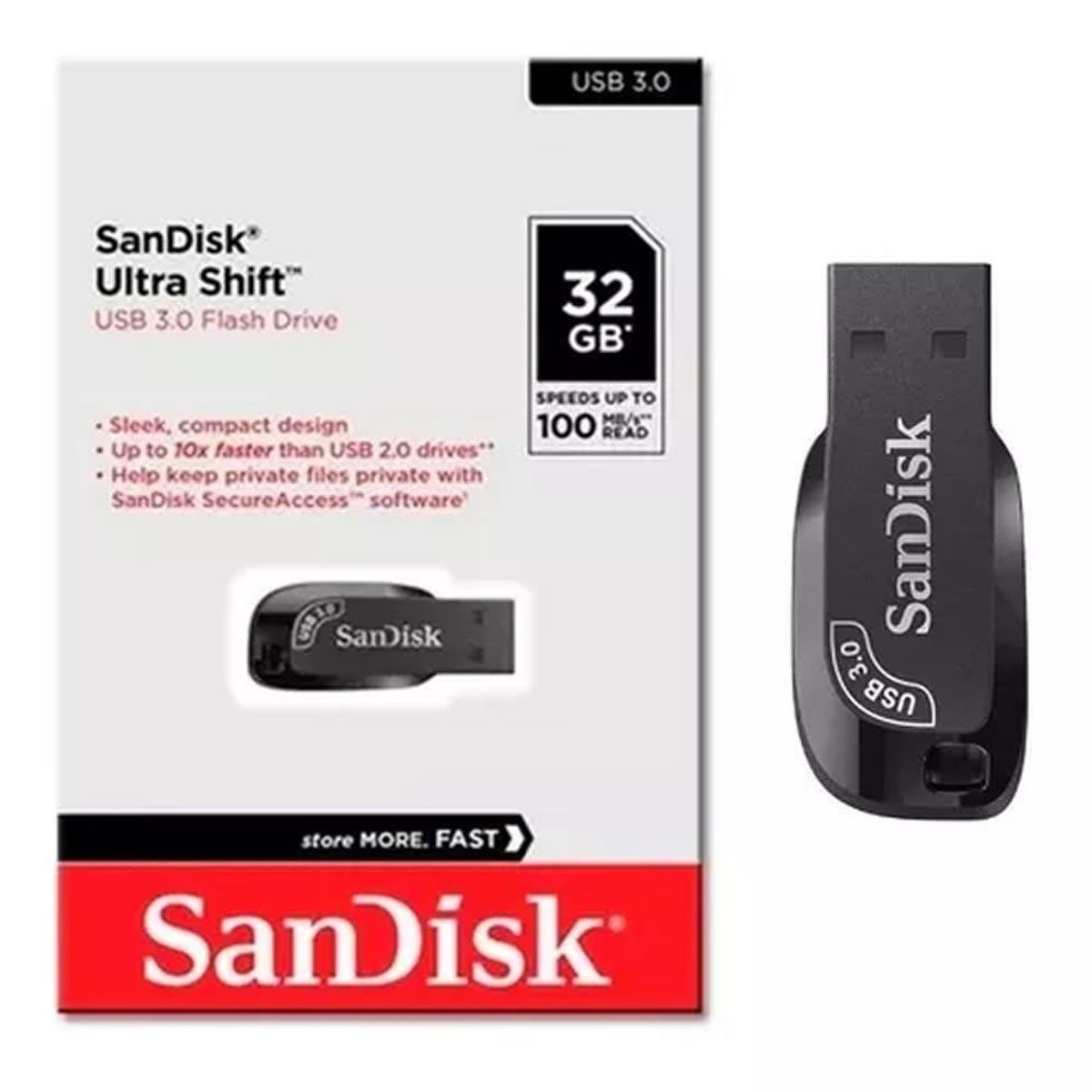SANDISK - Memoria USB 3.0 Sandisk Ultra Shift 32GB 100MBps Negro