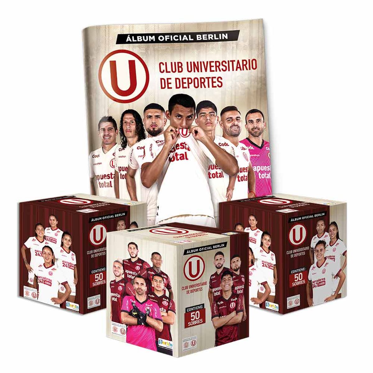 EDITORIAL BERLIN - Club Universitario de Deportes 2023, 1 álbum tapa blanda + 3 cajitas