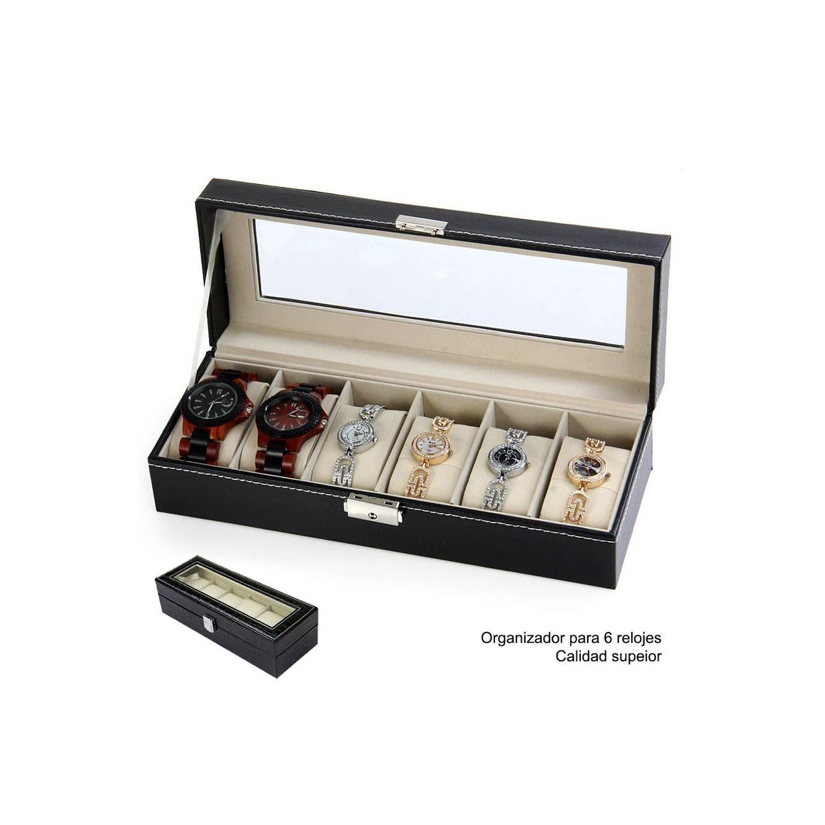 GENERICO - Estuche organizador de relojes de 6 Compartimientos
